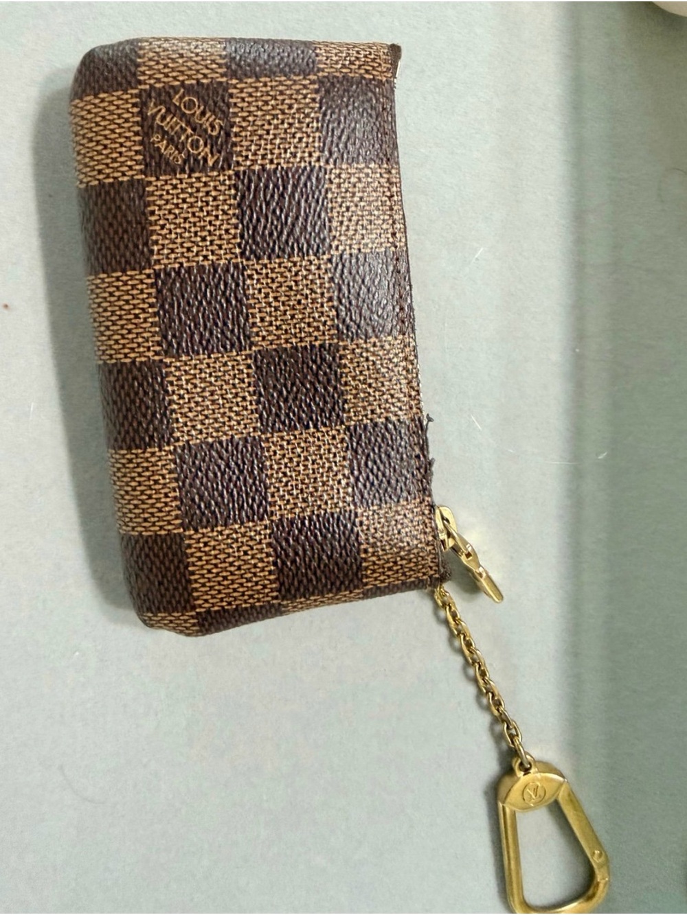 Louis Vuitton Brown Damier Ebene Key Pouch with Gold-Tone Chain